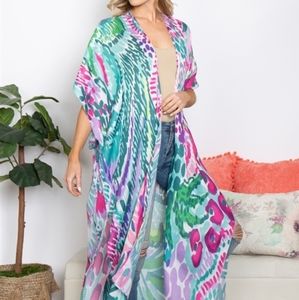 Riah fashions TROPICAL PRINT SUMMER LONG KIMONO